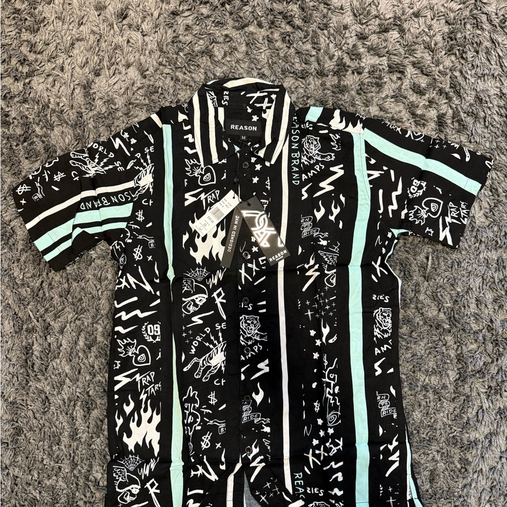 Reason Black and Mint Casual Button Down Shirt
